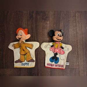 1950s Vintage Disney Dopey and Minnie Mouse Hand Puppets